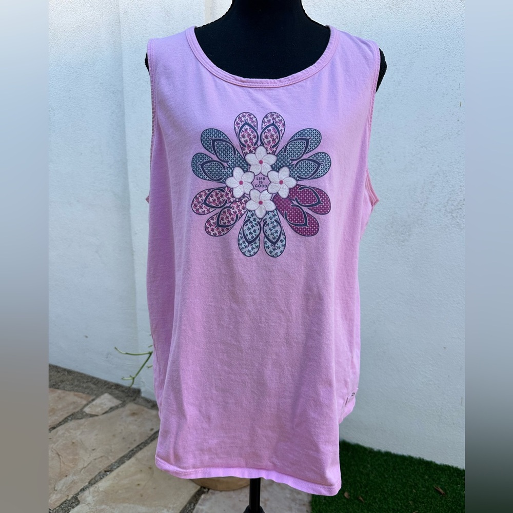 Life Is Good Pink Floral Flip-Flop Graphic Tank - XXL - Picture 7 of 9